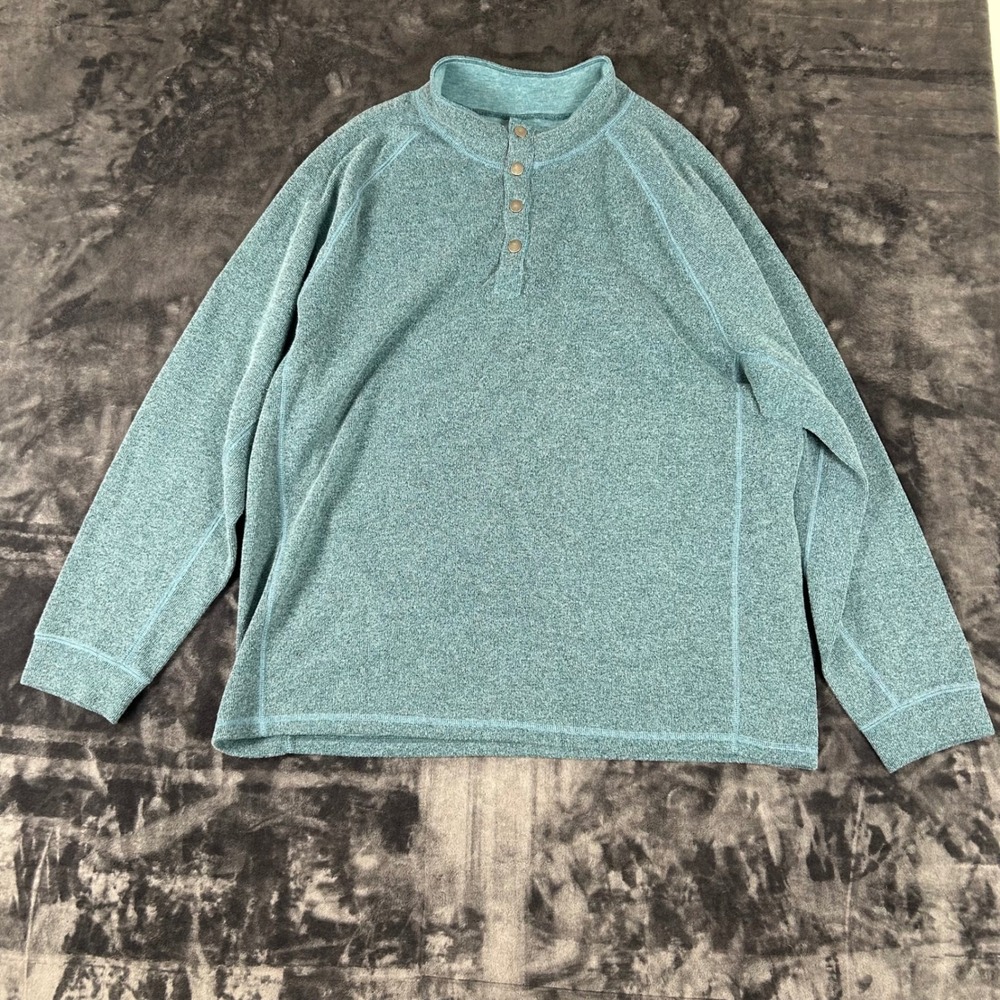 Tommy Bahama Henley Pullover Mens XL Teal Blue Long‎ Sleeve Snap Neck